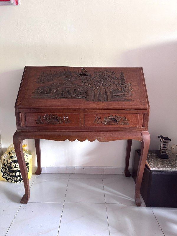 Entique Study Table Antique wooden study table / cabinet, Furniture & Home Living ...