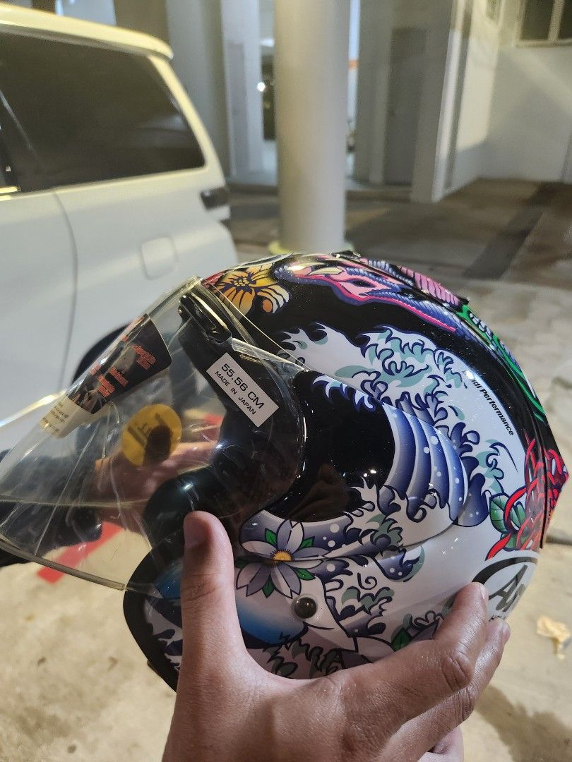 Arai Oriental Black Ram4 S Helmet (Category: Motorcycle Apparel) located in Singapore. Submitted by nszlwtmh (Listing ID 1371301555, Image 1). Description: For sale: Arai Oriental Black Ram4 Size S 55-56cm Brand new with box (showing actual box with sticker labeling) Original Meet-up at Woodlands Shoei AGV $1,300.