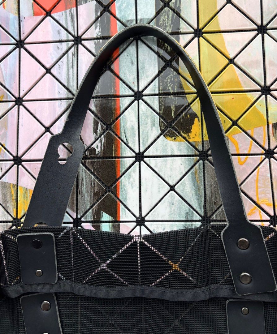 Bao Bao Issey Miyake Multicolor Gravity Paint 6x6 Tote (Category: Bags & Wallets) located in Singapore. Submitted by bagacholic (Listing ID 1376511683, Image 3). Description: Limited edition. Good condition, visible wear on inside of straps. No mark or scratch on exterior of bag..