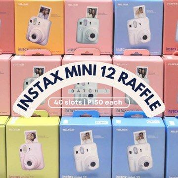 BRAND NEW INSTAX MINI 12 RAFFLE (Category: Cameras) located in Manila. Submitted by just.random123 (Listing ID 1376532658, Image 1). Description: ✨ BRAND NEW Instax Mini 12 Raffle ✨ 40 slots | ₱150 each Inclusions: ✨ BRAND NEW Fujifilm Instax mini 12 (color of your choice, availability varies) 🍁 Draw will take place when all slots are taken 🍁 We will use Spin The Wheel app 🍁 Spin will be done thrice •••First spin is for numbers 1-20 •••Second 