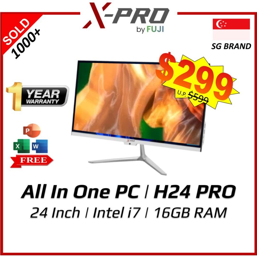 Brand New XPro All In One PC - AIO H24 - 24 Inch - Intel i7 PC - Win 11 + Free MS Office - Best Seller - Free Standard Shipping - Dazzling visuals - Brilliant screen (Category: Desktops) located in Singapore. Submitted by buyatfuji (Listing ID 1376444260, Image 1). Description: "Click here for more special deal !!! https://www.carousell.sg/u/buyatfuji/ *Brand new set with 1 year warranty !! **Free Microsoft office !! (Usual price $150++) 📍𝐀𝐈𝐎