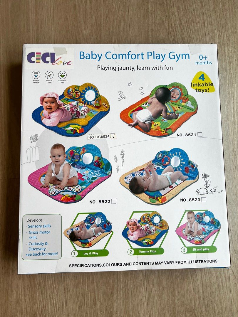 Ciclove Baby Comfort Play Gym (Category: Infant Playtime) located in Singapore. Submitted by apriltong22 (Listing ID 1376586261, Image 2). Description: - Suitable for baby from 1–6 months old when they start to show interest in their surroundings, like turning to sounds, looking at their reflection in the mirror, sitting, tummy time… - Brand new, never open, unsure how it looks like inside Reason of selling: Only discovered this item in the store