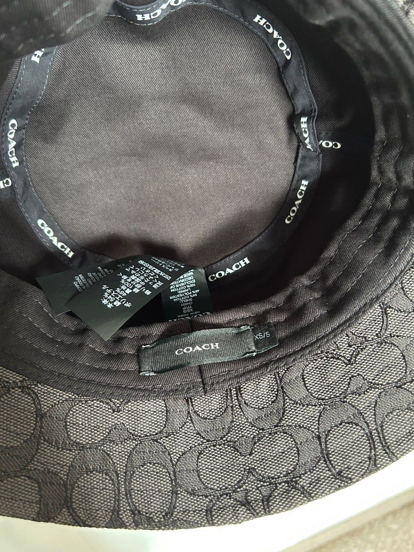 Authentic Coach jacquard bucket hat (charcoal/black) (Category: Caps & Hats) located in Singapore. Submitted by zxc_zz (Listing ID 1376481227, Image 3). Description: Brand new, bought on impulse Misplaced the dust bag, but i can provide with another brand's dust bag Rtp: $250.