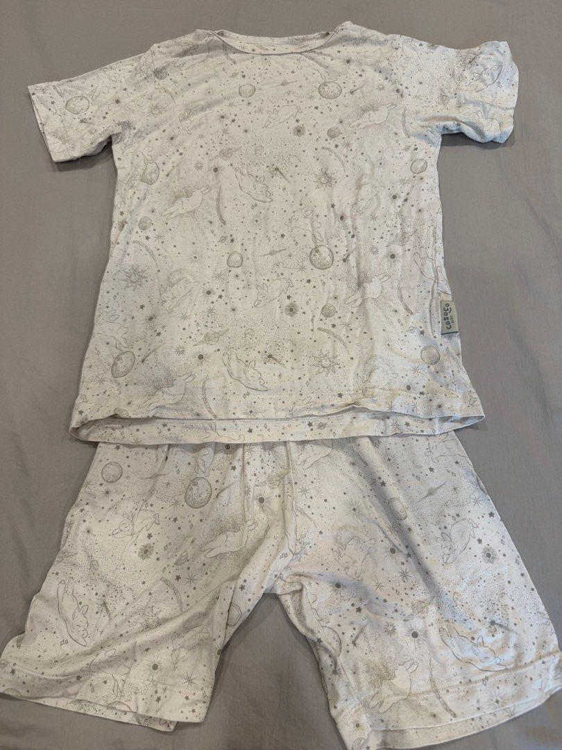 Cosoco Kids short sleeve set, Size 5-6 (Category: Babies & Kids Fashion) located in Singapore. Submitted by lowti (Listing ID 1376544375, Image 1). Description: Adorable kids pajamas set featuring a celestial print with unicorns and stars. The set includes a short-sleeved top and shorts. Made from soft, comfortable material and gets softer with each wash. Size 5-6. PM if keen.