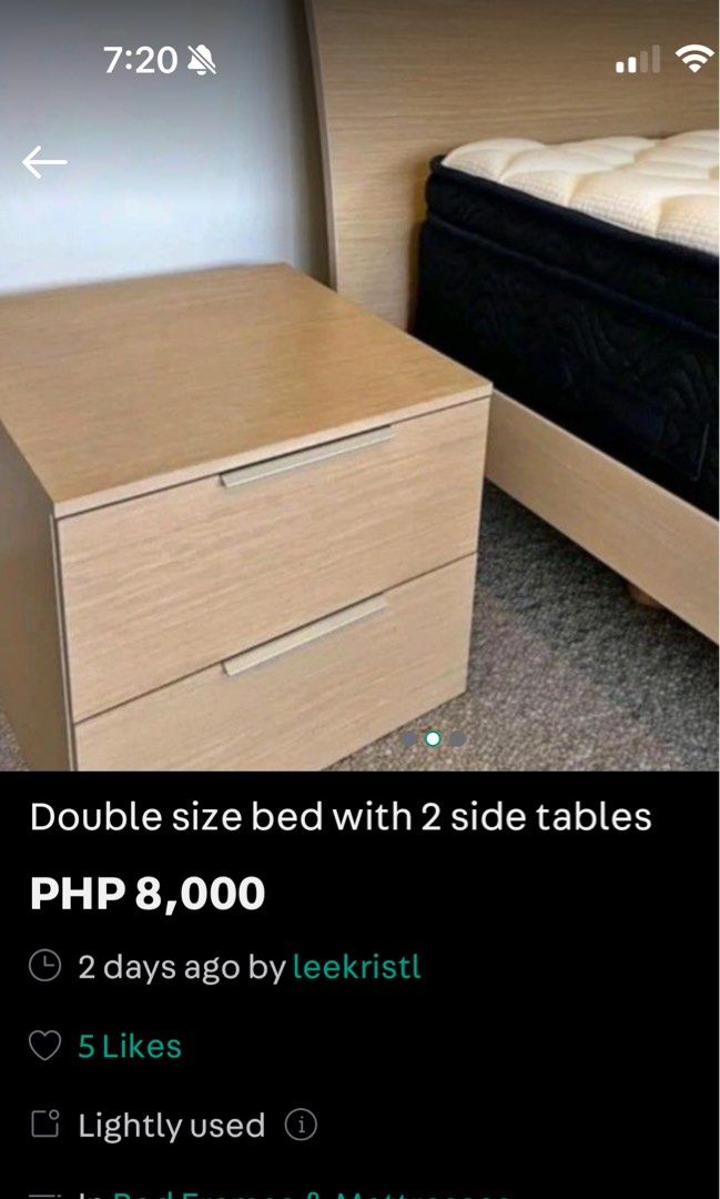 UPDATED double sized bed w/ 2 side tables set (pls read description!!) (Category: Bed Frames & Mattresses) located in Pasig City. Submitted by annyongbluth (Listing ID 1376428901, Image 2). Description: NEW NAME! Binago niya po ang pangalan niya lol REAL NAME OF SC@MM3R 🤡 Estela De Lima Hi actually hindi for sale—sc@mwer 🚨 ! wag bumili kay @/christine33146 here on carousell. They won’t send you your items. sharing here for awareness. you can PM