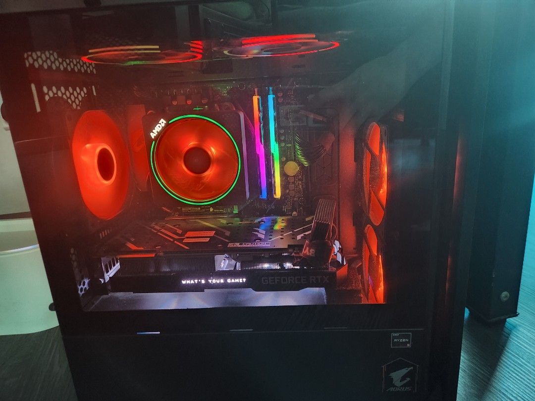 Gaming pc NVIDIA RTX 2070 SUPER AMD RYZEN 5 3600X (Category: Desktops) located in Singapore. Submitted by abenabe (Listing ID 1376478691, Image 1). Description: B550M AORUS ELITE AMD RYZEN 5 3600X 6 CORE PROCESSOR NVIDIA GEFORCE RTX 2070 SUPER HDD WDC WD20EZAZ-00GGJBO 2TB SSD WDS500G3X0C-00SJGO 500GB RAM 2x8GB G.Skill F4-3600C16-8GTZNC PSU CORSAIR RM650 CASE COOLER MASTER SILENCIO S600 WINDOWS 11 Pc Parts Boxes available. Pm for fast deal. Sellin