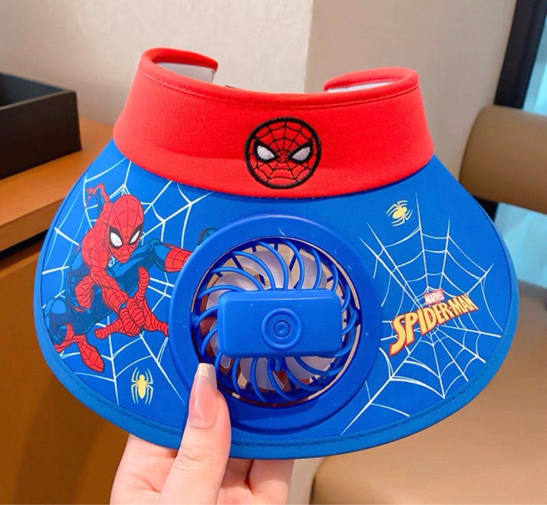 Kids Sun Shade Hat with Fan (Category: Other Babies Going Out Needs) located in Singapore. Submitted by filzah.fashionablecloset (Listing ID 1376598178, Image 2). Description: Blue Frozen Spiderman $10 each current instocks - sold out can preorder if keen (2 wks waiting time).