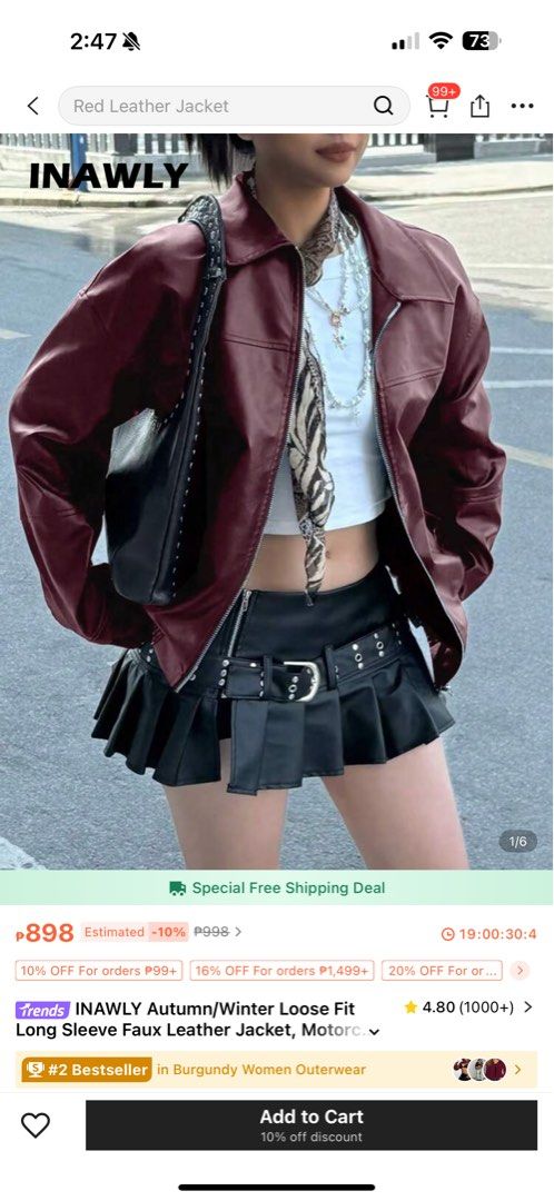 Leather Jacket Shein Medium (Category: Coats, Jackets and Outerwear) located in Marikina City. Submitted by clrflrs (Listing ID 1376611862, Image 1). Description: Brand new as in w/ tag pa & shein pouch Rfs: di ako tumuloy umalis ng bansa.