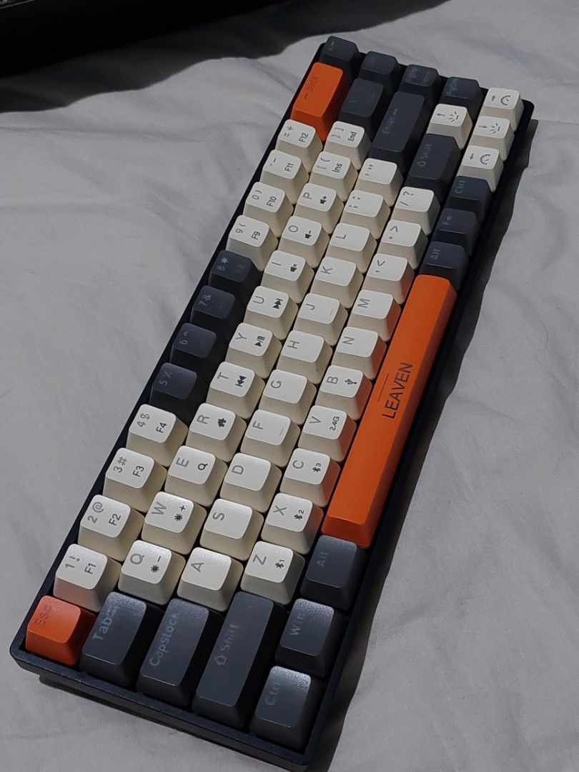 Leaven H68 Mechanical gaming keyboard (Category: Computer Keyboard) located in Quezon City. Submitted by madspore (Listing ID 1376489226, Image 3). Description: leaven mechanical keyboard 68 keys tri mode - usb, 2.4ghz, bluetooth RGB no issue FREE 30pcs replacement switch bnew purchased march 3 2025 rfs: upgrade to full size kb location: ideal subd. commonwealth QC.