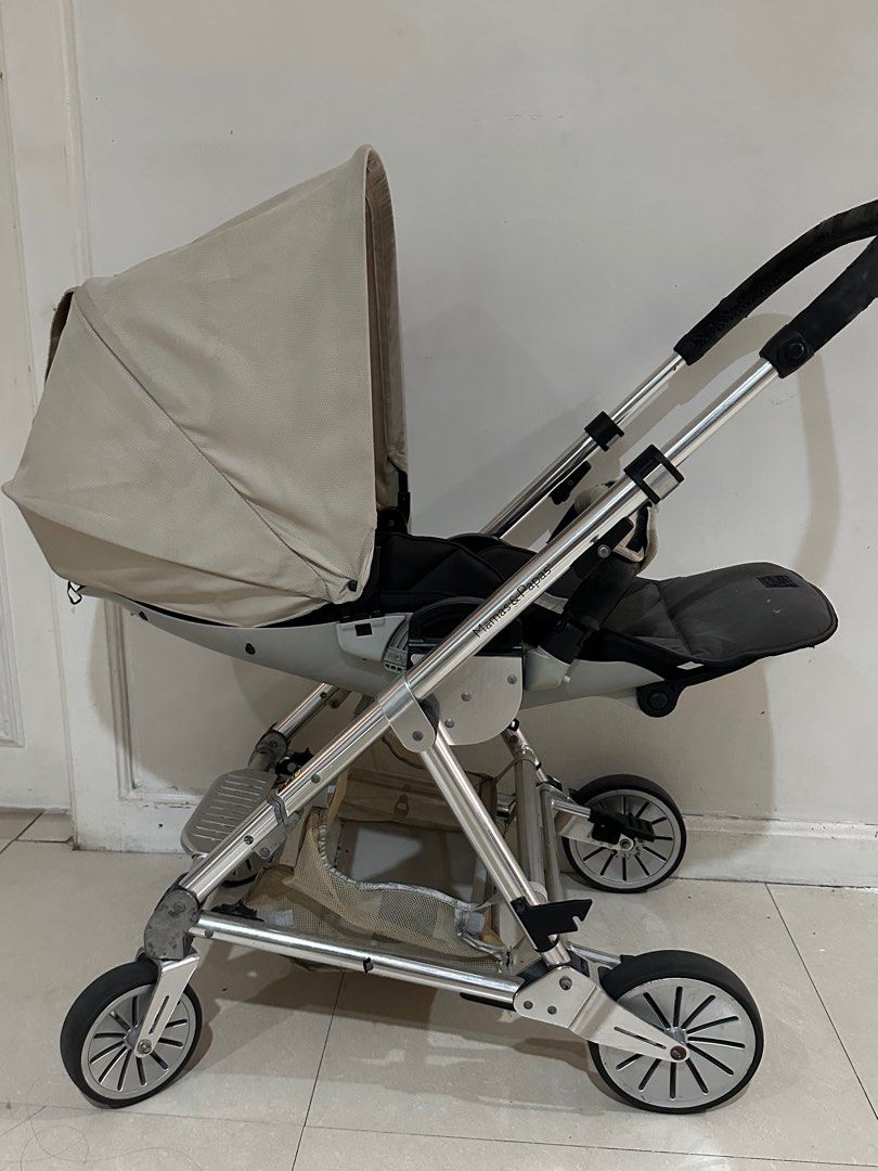 Mamas & Papas Urbo Stroller -reversible (Category: Strollers) located in Paranaque City. Submitted by pm_mom (Listing ID 1376479333, Image 1). Description: Needs washing-cloth parts are washable Lightweight frame Newborn to 50lbs Foldable Large canopy Large underbasket Large seat Adjustable height of handlebars Reversible-rear facing mode available so you can watch baby Issue-leather parts are peeling but covers can be bought online .