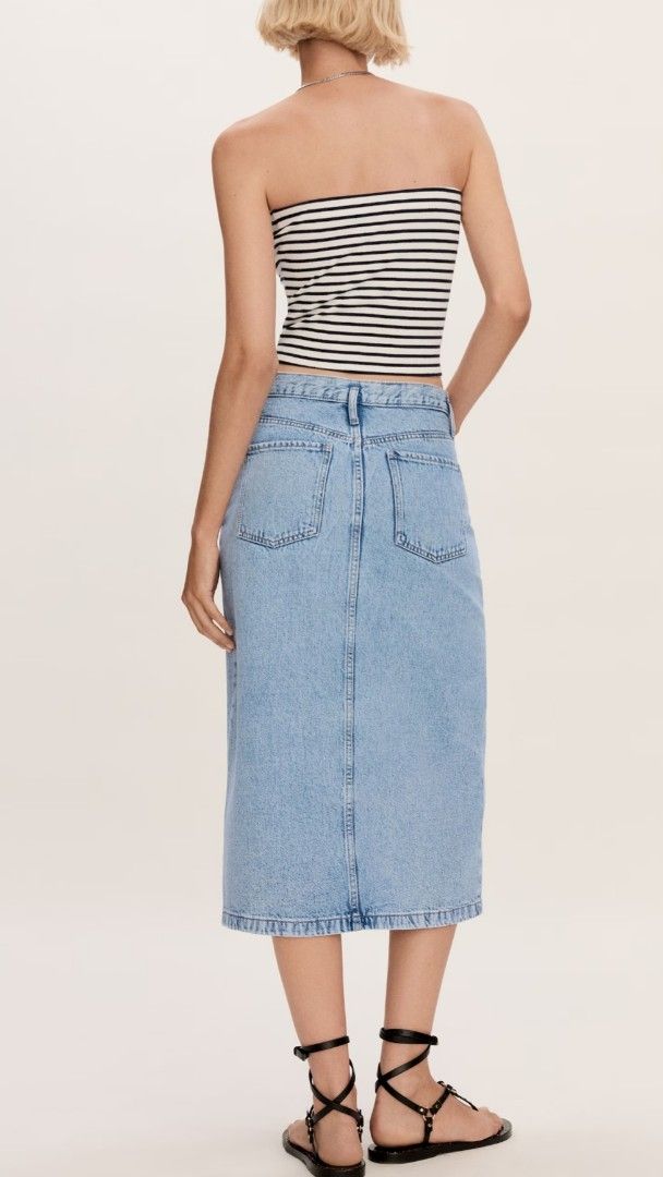 Mango Denim Skirt (Category: Skirts) located in Pagsanjan. Submitted by decluttersaur (Listing ID 1376524058, Image 2). Description: ᯓᡣ𐭩 bnew, just stored never worn ᯓᡣ𐭩 bought on site for 2,295 rfs wrong size huhu small on tag, fits 29-30in waistline alreadt selling low, firm price posted ‼️KINDLY READ‼️ - accepting payment thru gcash only - no cod - shipping via J&T (price starts at 75) - no rush shipping - no ww pics - no return / exchange o