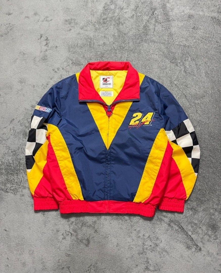 NASCAR JEFF GORDON NO.24 (SIGNED) (Category: Coats, Jackets and Outerwear) located in Bacolod City. Submitted by feel_liped (Listing ID 1376563387, Image 1). Description: NASCAR RACING JACKET JEFF GORDON(YELLOW, RED, BLUE) 8/10 piece side: xs dimensions: 19x21 no flaws good condition.