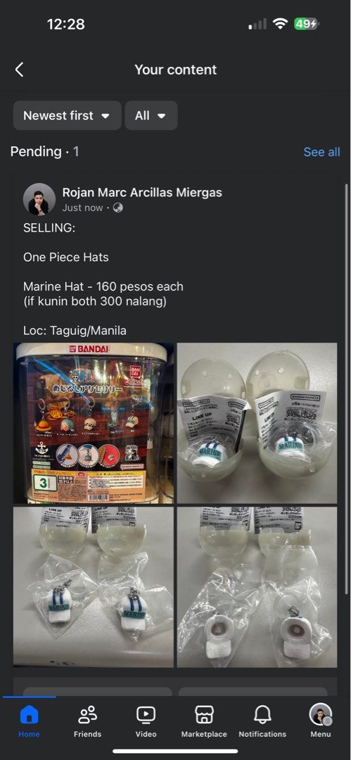 One Piece Hats - Gashapon (Category: Caps & Hats) located in Manila. Submitted by ronchiee (Listing ID 1376458278, Image 1). Description: SELLING: One Piece Hats Marine Hat - 160 pesos each (if kunin both 300 nalang) Loc: Taguig/Manila.