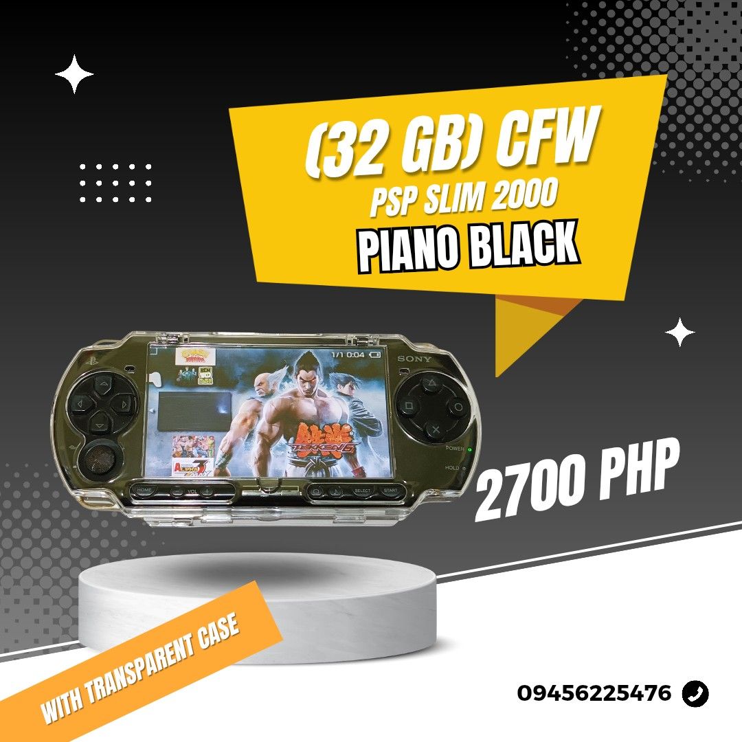 Psp Slim 2000 32gb with games (Category: PlayStation) located in Pasay City. Submitted by thepurpleguy (Listing ID 1376613561, Image 1). Description: 8.5/10 condition Transparent Case Charger 32gb sd card with games Can add games of your choice.