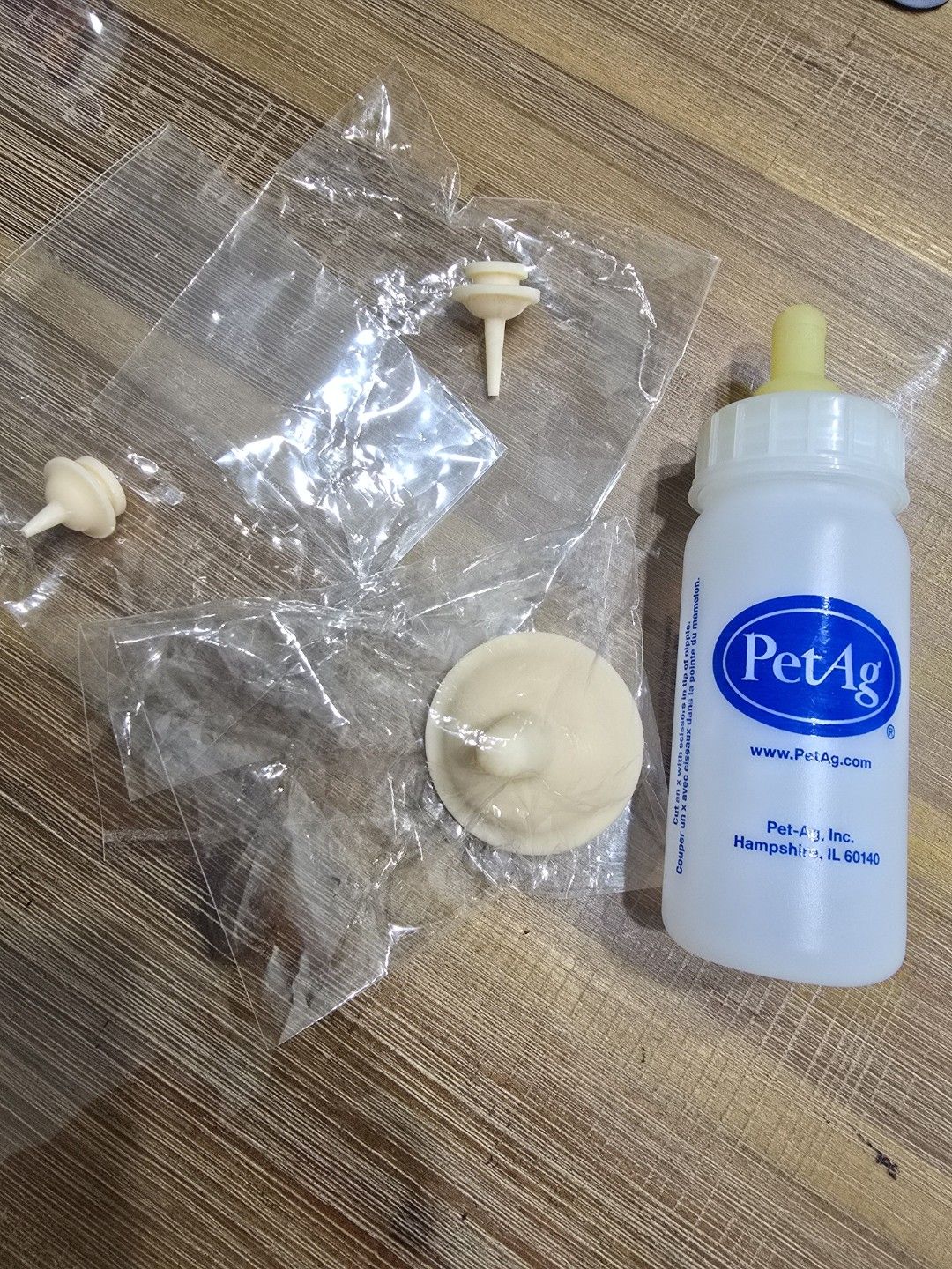 Puppy bottle set (Category: Homes & Other Pet Accessories) located in Singapore. Submitted by 9cloudsabove (Listing ID 1376486824, Image 1). Description: Priority goes to rescuers. no postage, collect at Keat Hong LRT. Like new: Puppy bottle & medium silicon teat Used for 2 weeks to nurse puppies. original yellow teat of bottle has been cut wider, so use only when pups are at least 2 or 3 wks old. for younger pups, use the beige teats. Brand new: