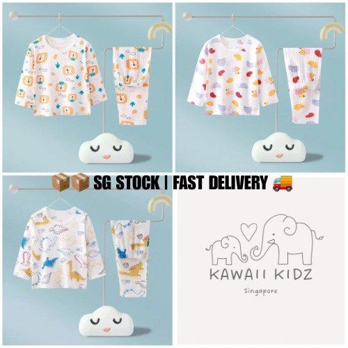 [SG Stock] 100% Cotton Cooling Pyjamas for Kids | Cute & Comfy Sleepwear | Boys & Girls | Fast Shipping (Category: Babies & Kids Fashion) located in Singapore. Submitted by everydayhaul (Listing ID 1376527872, Image 1). Description: 🌿 Cooling Cotton Material – Perfect for Singapore Weather! Made with lightweight, breathable cotton that keeps your little one cool and comfy all day long – even in hot and humid Singapore ☀️🌬️ ✅ Soft & gentle on sk