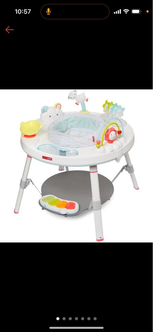Skip Hop 3-Stage Activity Centre (Silver Lining) (Category: Infant Playtime) located in Singapore. Submitted by mskarah (Listing ID 1376443286, Image 1). Description: Best transitional activity centre for ~6mo to toddler and beyond (finally becomes a cute table) Pre-loved: Everything is intact and works, except a few of the toys are slightly yellowed from storage and the well-loved lamb’s ears are a little frayed (see last pic). .