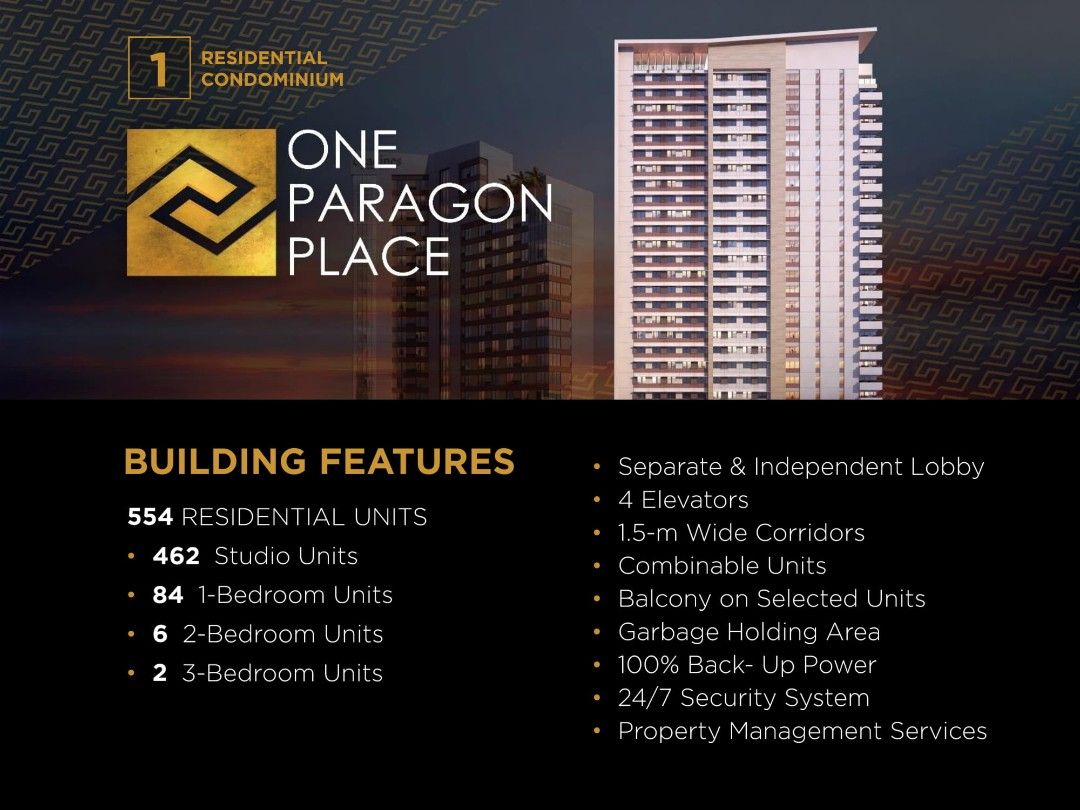 Studio Unit in One Paragon Davao (Category: Apartments & Condos) located in Cebu City. Submitted by furseasons (Listing ID 1376551836, Image 2). Description: Studio Unit at a very prime location for assume. price is slightly negotionable.