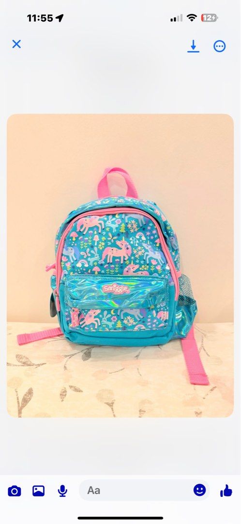 Teeny tiny topsy unicorn Smiggle backpack (Category: Backpacks) located in Santa Maria. Submitted by stuff4less07 (Listing ID 1376538420, Image 1). Description: Wink collection is perfect for preschool and toddlers. * Three zipped compartments - main compartment with double zips * Dual drink bottle sleeves * Padded adjustable shoulder straps * Carry handle * Internal slip pocket * Internal name label * Polyester (cover and lining) * Polyethylene 