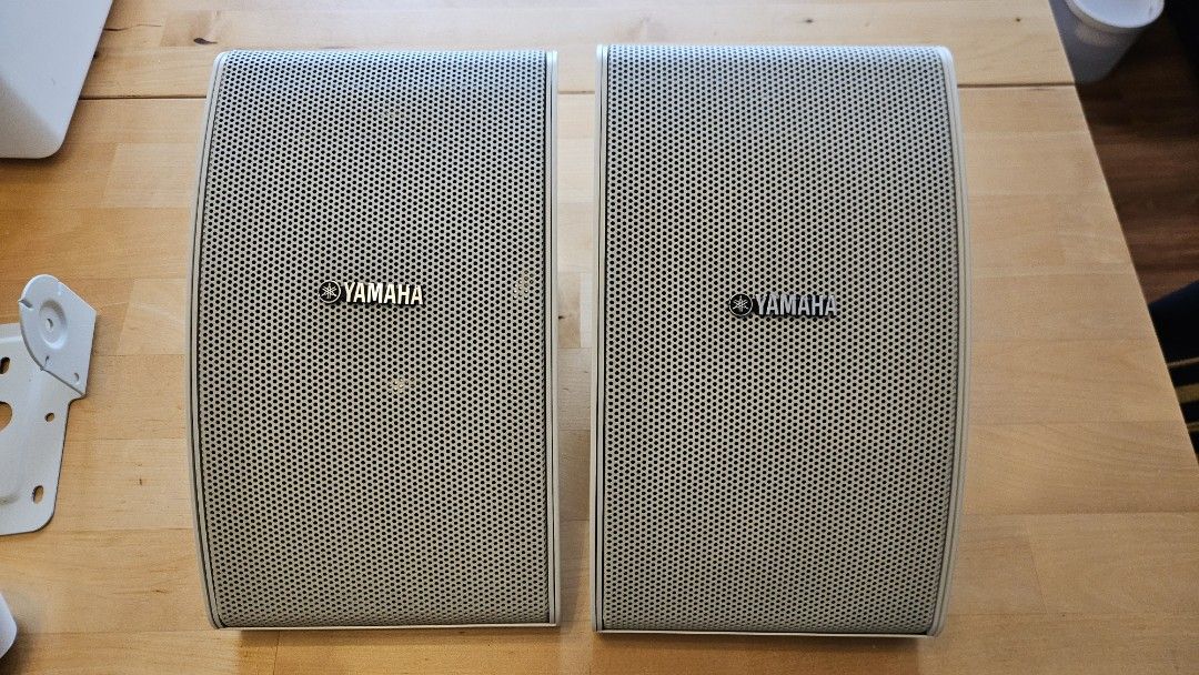 Yamaha Outdoor Speakers (Category: Soundbars, Speakers & Amplifiers) located in Singapore. Submitted by janz25 (Listing ID 1376485150, Image 1). Description: Pair of Yamaha outdoor speakers. Silver/grey, curved design with metal grill. Includes mounting brackets. Suitable for wall speaker and can be installed inside or outside house..