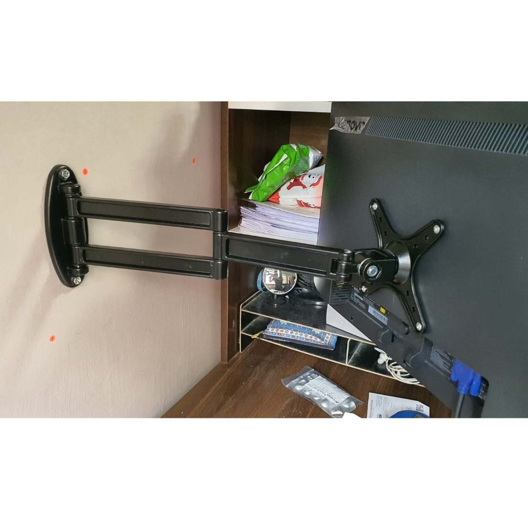 17-27inch swivel/rotate/tilt Monitor wall bracket Single arm extension VESA bracket (Category: Monitor Screens) located in Singapore. Submitted by tvmountsg.com (Listing ID 1376735945, Image 2). Description: Model no:W100B TV Size:10″-27″ Weight Limit:5kg VESA Compliance:- 75 x 75mm – 100 x 100mm Tilt Angles: -15º ~ +15º Swivel: 180º Rotate:360 degree Cable Management: No Min. Extension:80mm Max. Extension:400mm Color: Black Material: aluminum Su