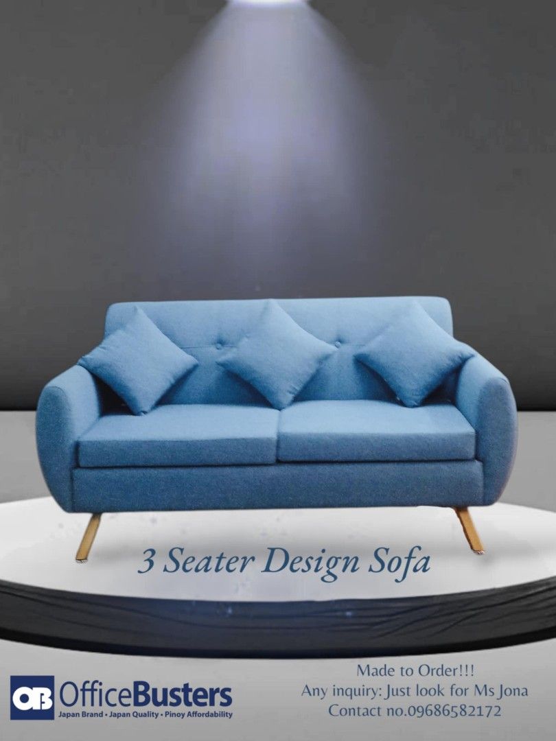 3 Seater Design Sofa (Category: Sofas) located in Manila. Submitted by jonapresco (Listing ID 1376716454, Image 1). Description: 3 Seater Design Sofa Fabric Material Metal Framing.