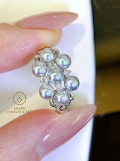 精緻新品🦋!靚色超抵銀藍Akoya珍珠系列! 4.0-5.0mm Akoya Pearl Ring! 0.10ct diamond & 18k gold, price 4950HKD/ PC 浪漫繁花設計Akoya 珍珠戒指💍! 高質😍銀藍色Akoya珍珠4.0-5.0mm,靚色皮光乾淨! 極微瑕,搭配鑽石10份&18K金材質,超抵只售4950HKD/ PC64211993851905110