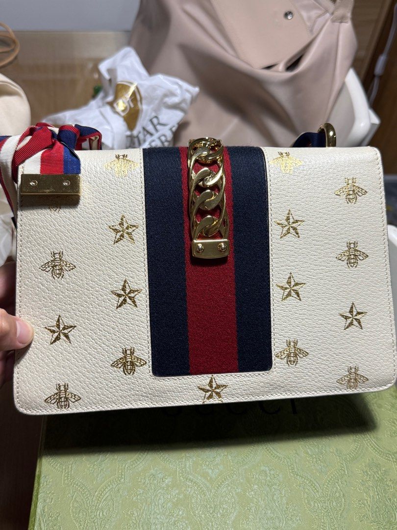 Gucci Preowned 2016-2024 Small Bee Star Sylvie (Category: Luxury Bags & Wallets) located in Taguig. Submitted by gabby33.rocky29 (Listing ID 1376790705, Image 2). Description: 🐝 Purchased in Paris in 2024 🐝 Barely used 🐝 Quality 9/10 🐝 Complete with cards, dust bag, paper bag and box 🐝 RFS: No more space 🐝 No to swap but price may be negotiable.