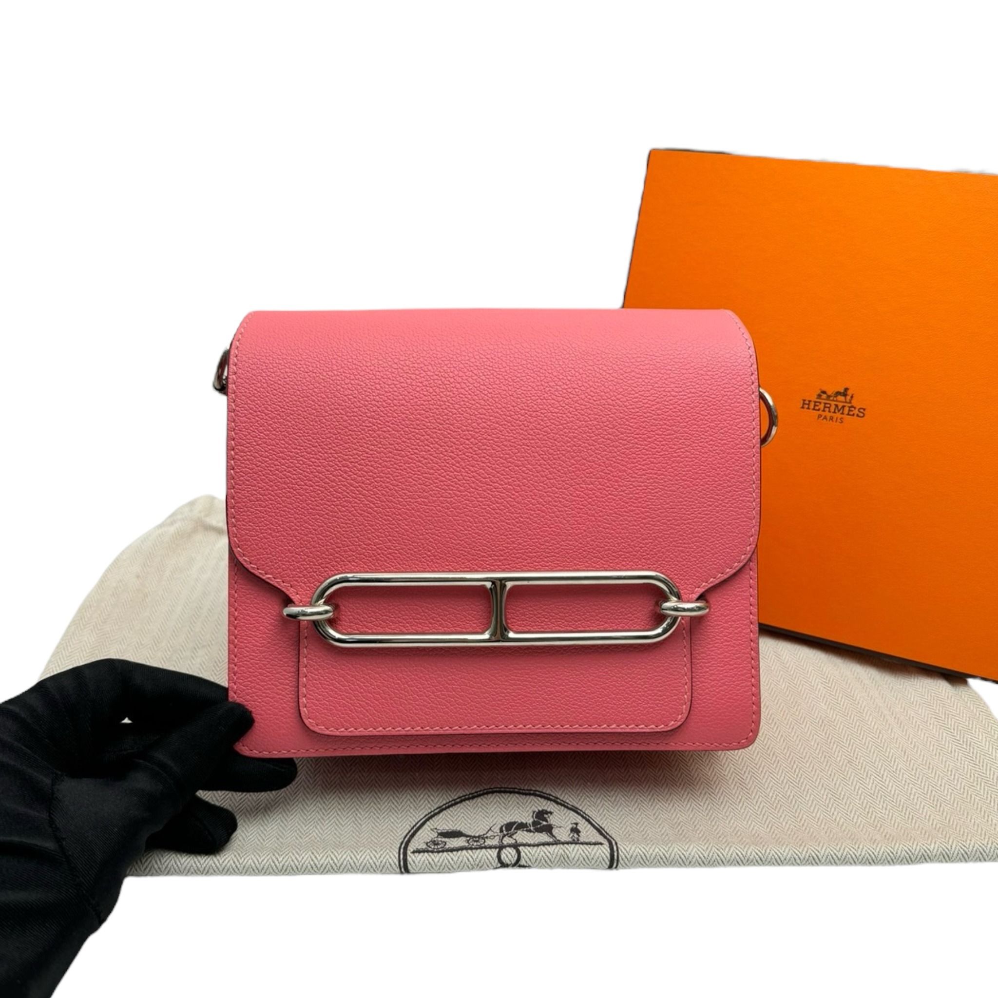 Hermes Mini Roulis in Pink Evercolor Leather PHW, Luxury, Bags ...