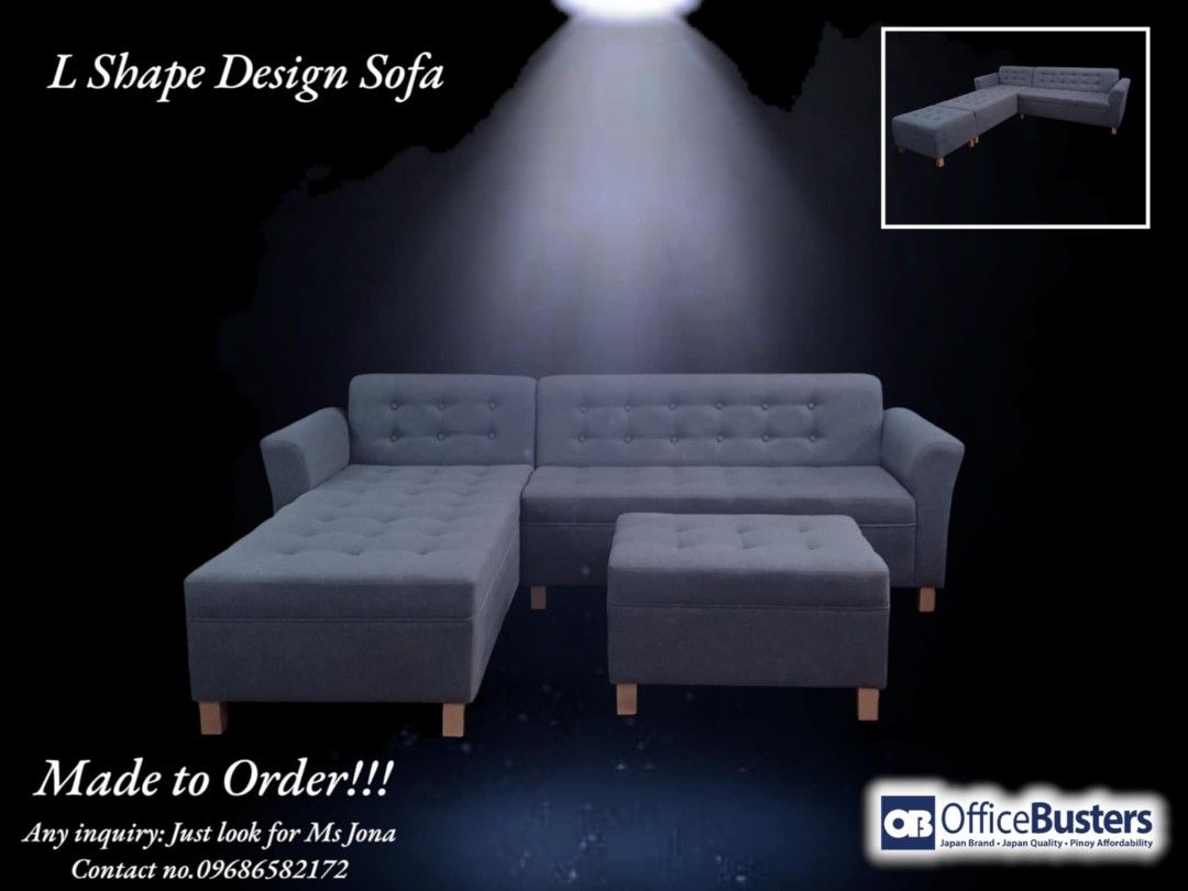 L Shape Design Sofa (Category: Sofas) located in Manila. Submitted by jonapresco (Listing ID 1376716965, Image 1). Description: Lshape Design Sofa with Ottoman Fabric Metal Framing.