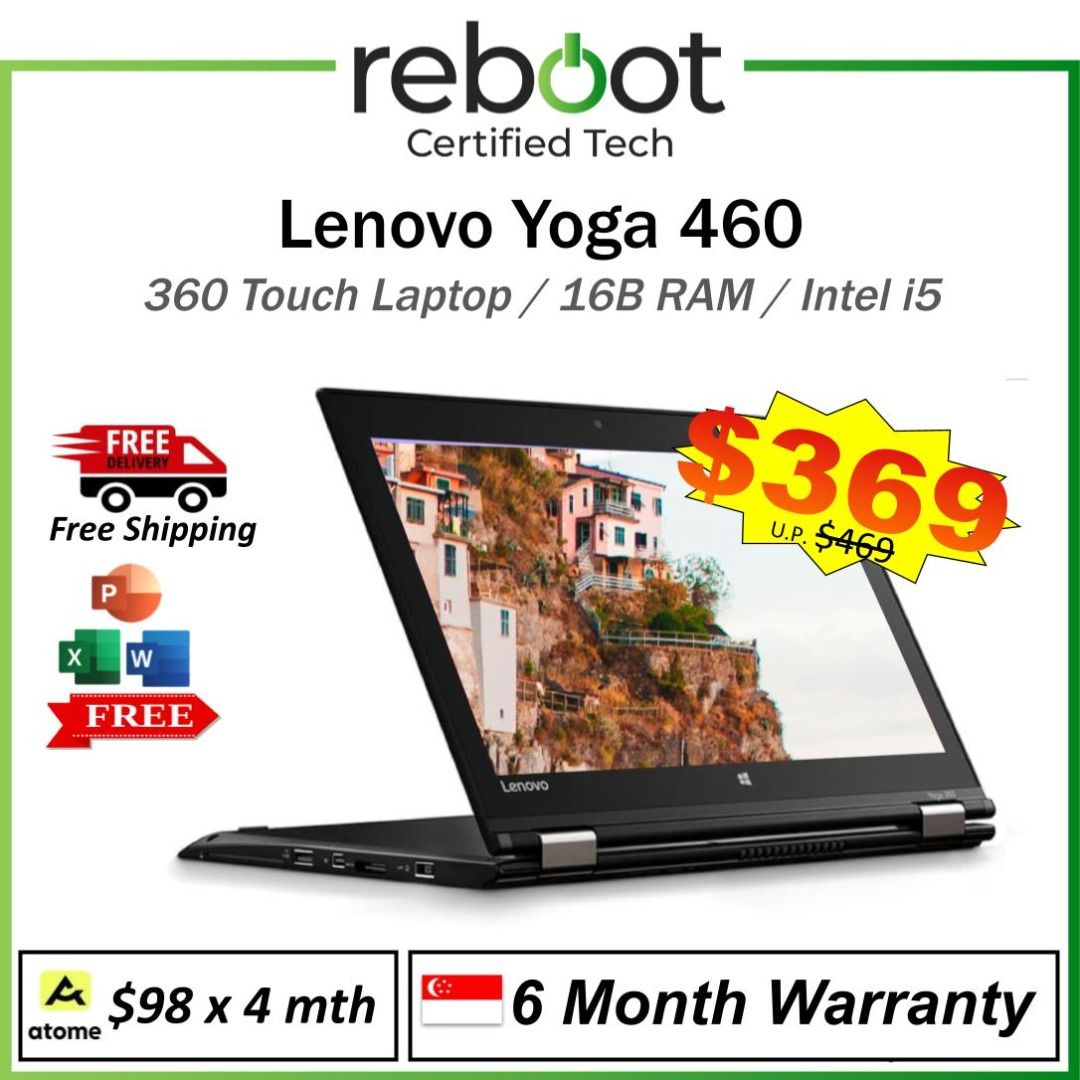 Lenovo Yoga 460 - 360 Flip Screen + Touchscreen Laptop - Intel i7 + 16GB RAM - Free MS Office - Windows 11 Installed - Laptop Great Deals - High Performance, Low Price! - Practical & Stylish Laptop - Buy Today!!! (Category: Laptops & Notebooks) located in Singapore. Submitted by buyatfuji (Listing ID 1376668429, Image 1). Description: Click here for more special deal !!!! https://www.carousell.sg/u/buyatfuji/ 👨‍🔧 FREE Additional 3 𝐌𝐨𝐧𝐭𝐡 𝐖