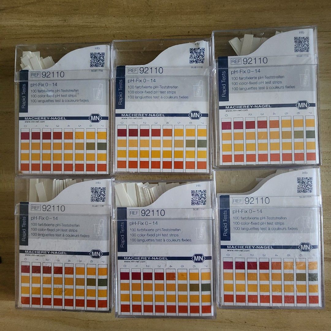 MACHEREY-NAGEL pH 0-14 Indicator Strips 92110 (Category: Medical Supplies & Tools) located in Singapore. Submitted by susan.yong.585 (Listing ID 1376681769, Image 1). Description: 5 boxes of MACHEREY-NAGEL pH indicator strips. Each box has 100 strips, pH range 0-14. Single-use. Each box sell $10. If take all, i have 1 box is loose will be free. Expiry Date is between Year 2027 to 2028.