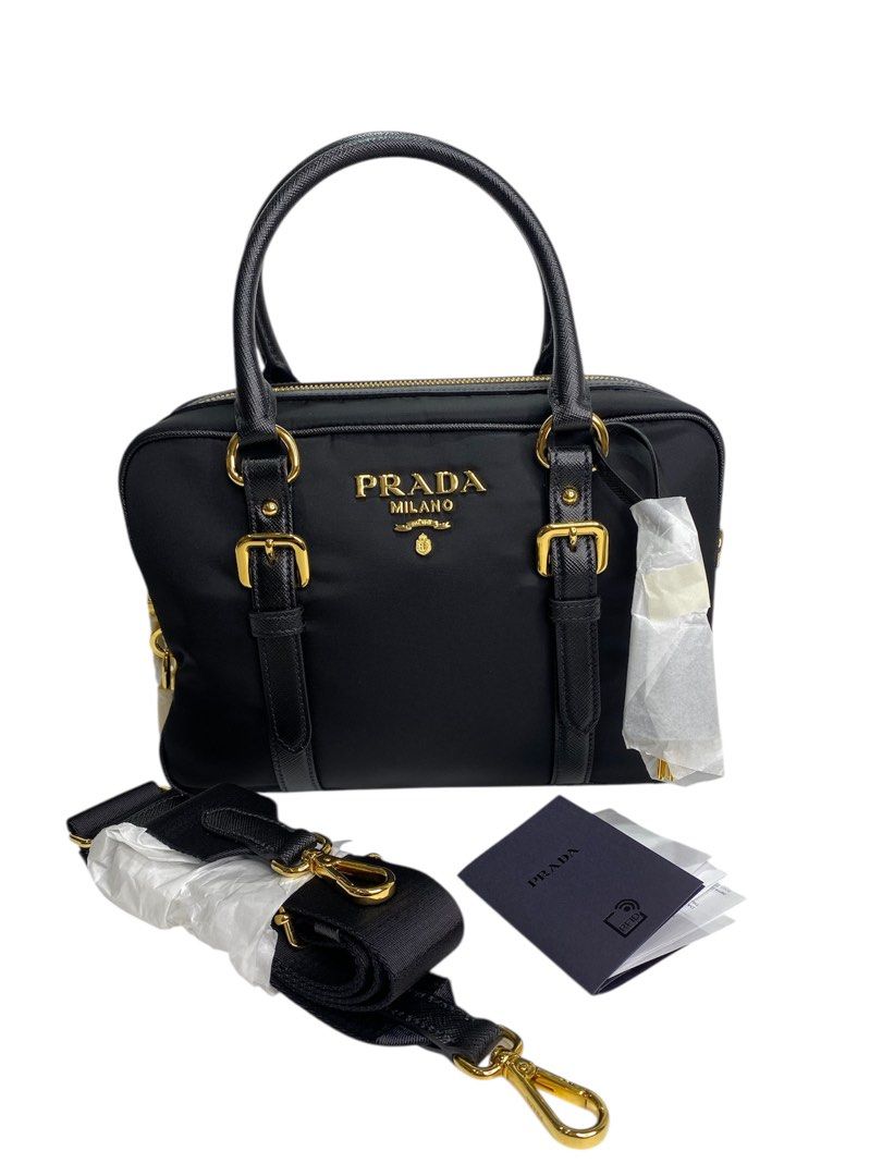 NEW PRADA BAULETTO 1BB088 square ziptote tessuto nylon saffiano
