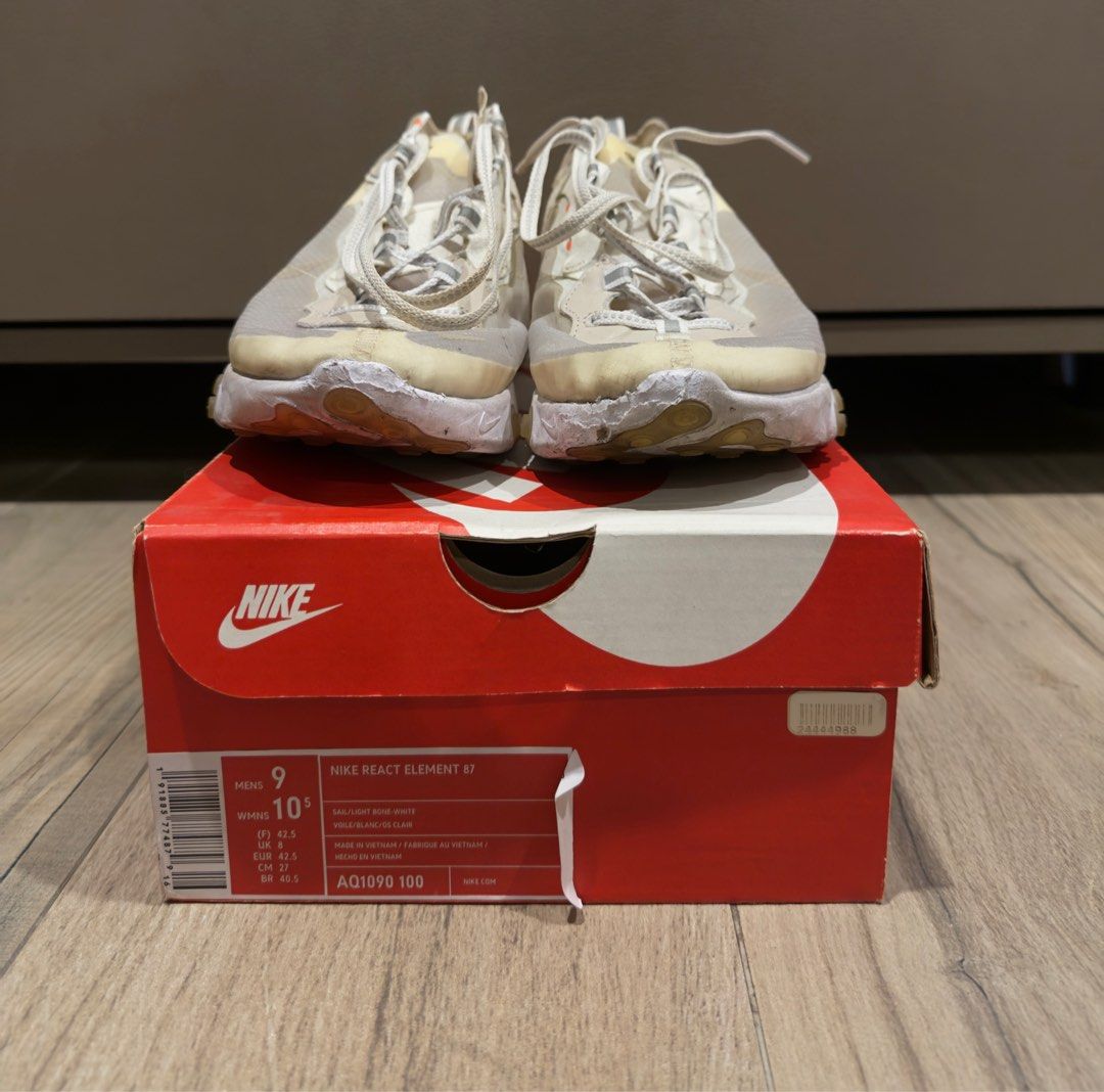 Nike Element React 87 ‘Light Bone’ (Category: Sneakers) located in Muntinlupa City. Submitted by gargonate (Listing ID 1376694184, Image 2). Description: Nike Element React 87 ‘Light Bone’ Size: US 9 With Box and bought through GOAT RFS: Decluttering.