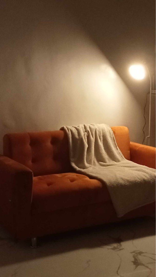 Orange Velvet Sofa Dimpled Design (Category: Sofas) located in Las Pinas. Submitted by abby_e_g (Listing ID 1376759839, Image 2). Description: Made to order 5-7 days lead time Uratex Foam, Good Quality Frame, thick upholstery fabric (optional), stainless legs (optional) L60” x W26” x H32” Delivery only via Lalamove or pick up from us Location: Bulacan Boundary Valenzuela We ship via Lalamove, Transportify & Drop & go. Deposit required Message for