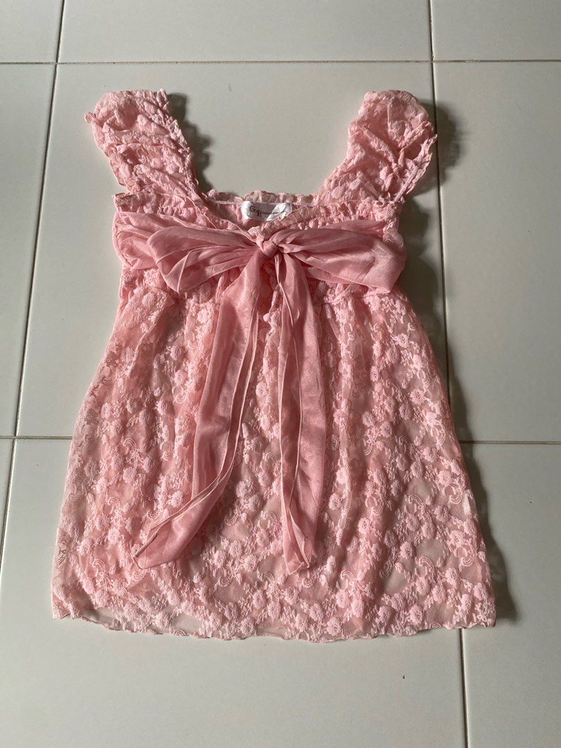 pink mesh babydoll y2k fairycore vintage blouse top (Category: Blouses) located in Singapore. Submitted by dearestluv (Listing ID 1376708087, Image 1). Description: - size xs-m - bought from re.drmg a while back - washed, never worn pm for measurements, no try on .
