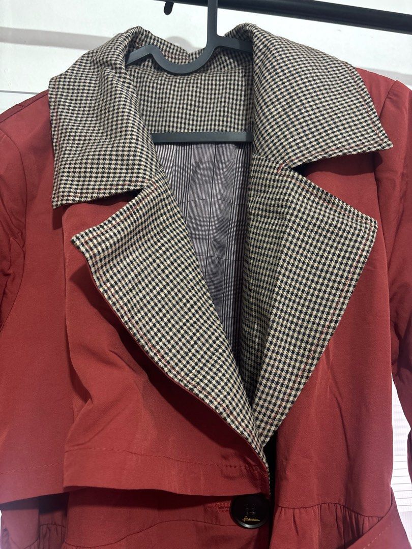 Red Trench coat for sprin autumn fall outerwear (Category: Coats, Jackets and Outerwear) located in Calamba. Submitted by sunbeamy (Listing ID 1376673559, Image 2). Description: Double lined Missing belt Cut fabric from the bottom for the improvised belt Below the knee length 500+sf.