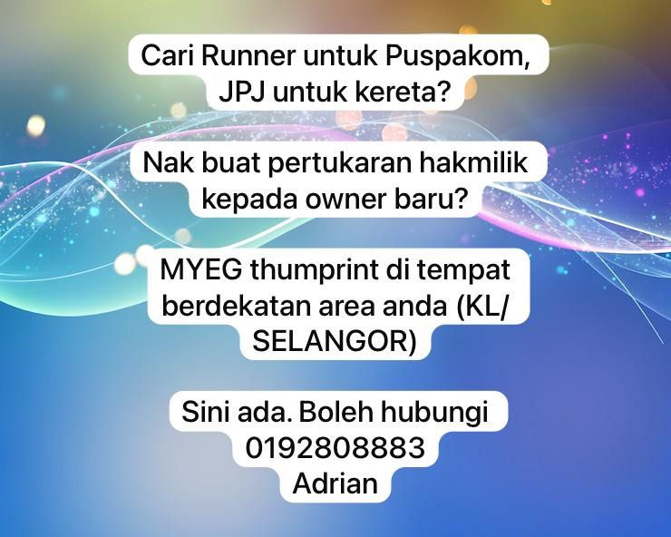 runner jpj/ puspakom/ insurance/ roadtax (Category: Announcements) located in Klang. Submitted by eliselee95 (Listing ID 1376741176, Image 1). Description: Boleh meet kat KL & Selangor Pm for the charges.