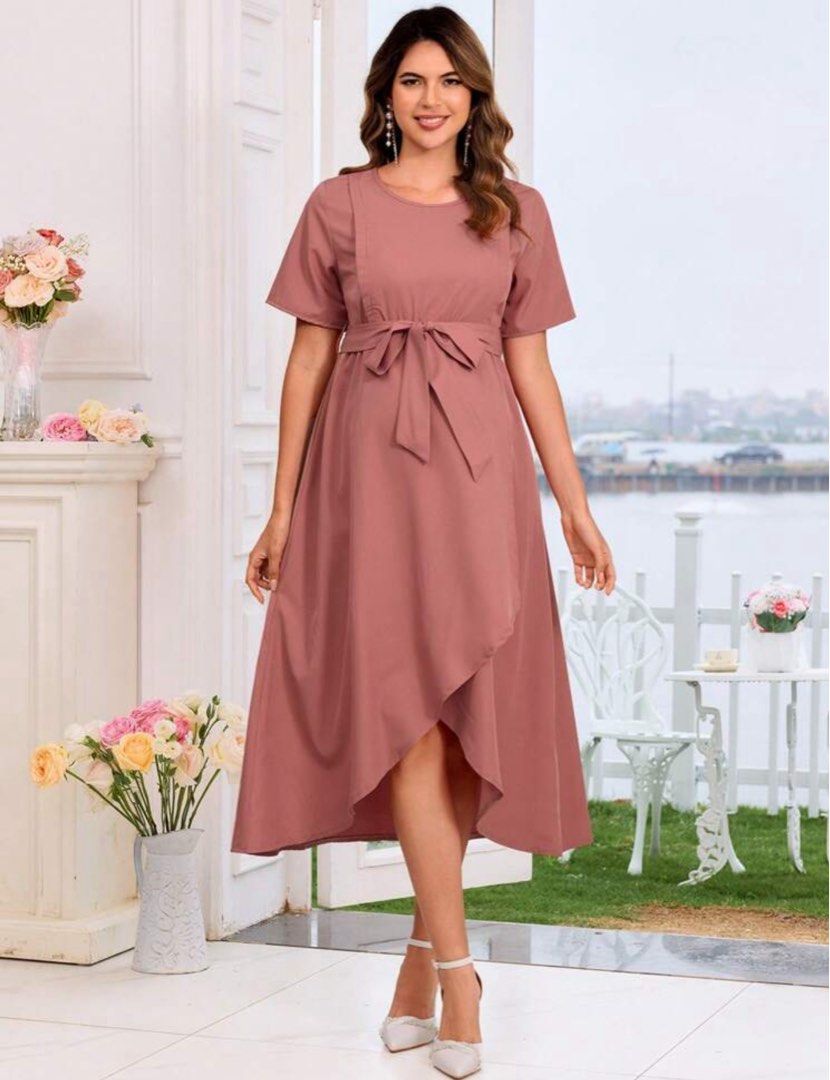 sachin and babi light blue dress Pink Blush Maternity Dress Light Pink Lace Mesh Overlay Maternity Maxi Dress main image 0