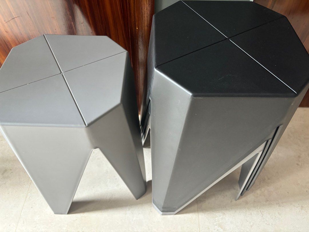 Stackable stools (Category: Chairs) located in Singapore. Submitted by sellyao (Listing ID 1376629566, Image 3). Description: Measurement and actual picture refers to the images. Pick up only. As good as new. Retail is selling est 2x price and long waiting time. 2x Grey 2x Black Get all 4 priced at $40 Quick, pick and go. No fuss. .