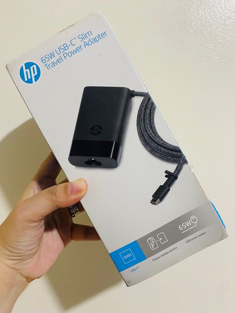 Type C Laptop Charger / USB-C Slim Travel Charger (Category: Chargers) located in Antipolo. Submitted by prelovedByYsabelle (Listing ID 1376701907, Image 1). Description: HP Type C charger, compatible with most type C interfaces. Perfect for travellers. Slim and fabric cable (wear resistant) see last photo. Original and brand new. Priced ₱879 in the Orange app. .