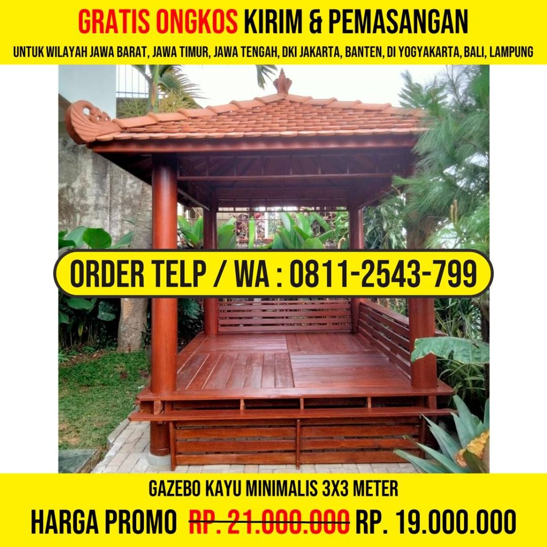 WA : 0811-2543-799, Gazebo Minimalis Taman Dan Kolam 3x3 Atap Genteng Sirap, Magetan (Kategori: Furnitur Antik) berada di Jakarta Barat. Dikirim oleh haniyaayxa74773 (ID iklan 1376640021, Gambar 2). Deskripsi: HP/WA: 0811-2543-799, Kami Adalah Produsen Gazebo Kayu, Rumah Kayu, Gazebo Minimalis, Rumah Kayu Minimalis, Gazebo Murah, Rumah Kayu Modern, Gazebo Taman, Gazebo Jepara, Gazebo Gardens, Rumah Kayu Knockdown. Detail Produk : * Bahan Kayu Ber