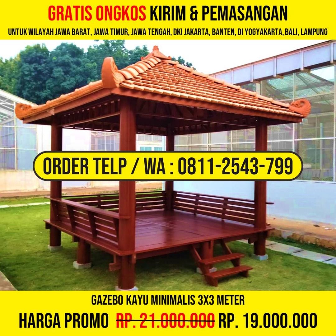 WA : 0811-2543-799, Gazebo Unik Cantik Minimalis 3x3 Atap Genteng Sirap, Magetan (Kategori: Furnitur Antik) berada di Jakarta Barat. Dikirim oleh haniyaayxa74773 (ID iklan 1376640970, Gambar 1). Deskripsi: HP/WA: 0811-2543-799, Kami Adalah Produsen Gazebo Kayu, Rumah Kayu, Gazebo Minimalis, Rumah Kayu Minimalis, Gazebo Murah, Rumah Kayu Modern, Gazebo Taman, Gazebo Jepara, Gazebo Gardens, Rumah Kayu Knockdown. Detail Produk : * Bahan Kayu Berkual