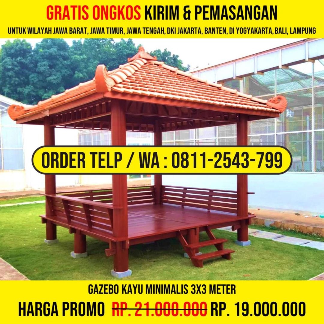 WA : 0811-2543-799, Gazebo Unik Cantik Minimalis 3x3 Atap Genteng Sirap, Magetan (Kategori: Furnitur Antik) berada di Jakarta Barat. Dikirim oleh haniyaayxa74773 (ID iklan 1376640970, Gambar 2). Deskripsi: HP/WA: 0811-2543-799, Kami Adalah Produsen Gazebo Kayu, Rumah Kayu, Gazebo Minimalis, Rumah Kayu Minimalis, Gazebo Murah, Rumah Kayu Modern, Gazebo Taman, Gazebo Jepara, Gazebo Gardens, Rumah Kayu Knockdown. Detail Produk : * Bahan Kayu Berkual