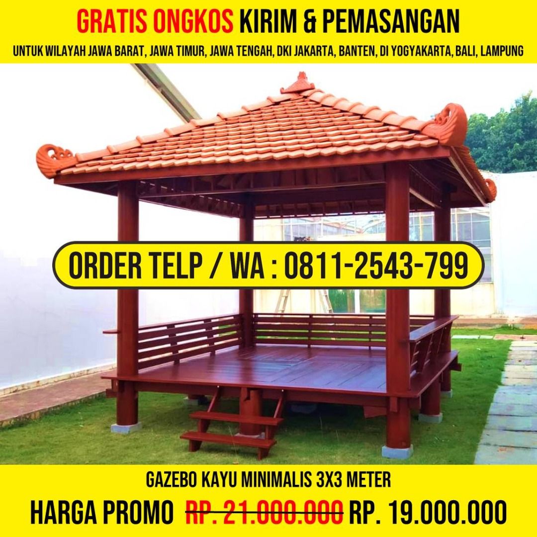 WA : 0811-2543-799, Gazebo Unik Cantik Minimalis 3x3 Atap Genteng Sirap, Magetan (Kategori: Furnitur Antik) berada di Jakarta Barat. Dikirim oleh haniyaayxa74773 (ID iklan 1376640970, Gambar 3). Deskripsi: HP/WA: 0811-2543-799, Kami Adalah Produsen Gazebo Kayu, Rumah Kayu, Gazebo Minimalis, Rumah Kayu Minimalis, Gazebo Murah, Rumah Kayu Modern, Gazebo Taman, Gazebo Jepara, Gazebo Gardens, Rumah Kayu Knockdown. Detail Produk : * Bahan Kayu Berkual