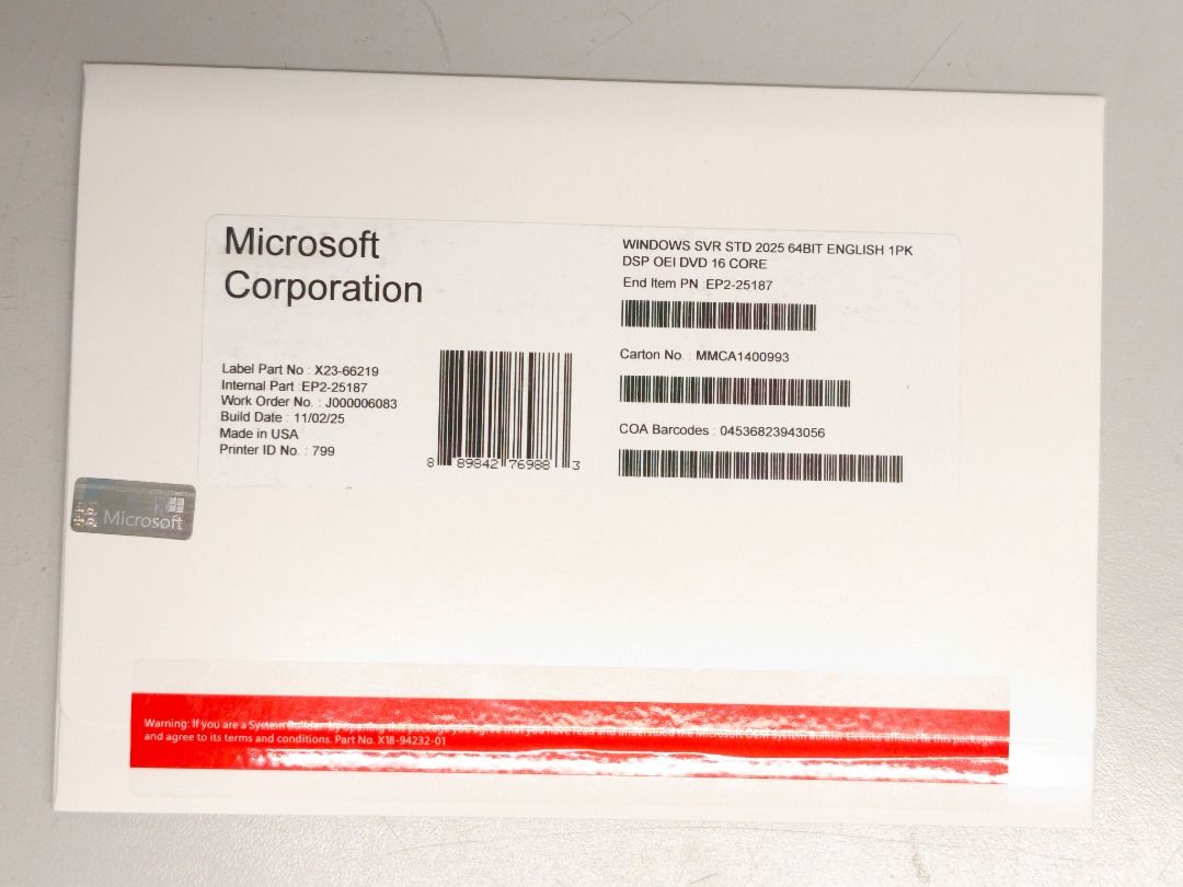 原裝正版Windows Server 2025 Standard 64Bit 16 Core OEM Pack With ...