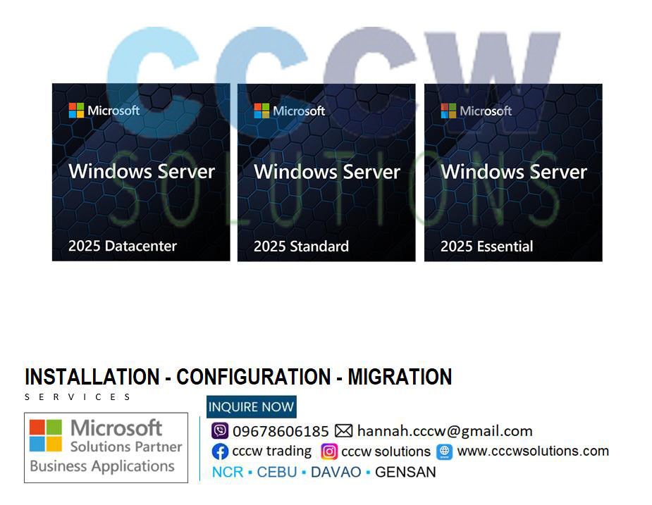 🔖 Windows Server 2025 (Category: Office & Business Technology) located in Antipolo. Submitted by cccwsolutions.com (Listing ID 1376906895, Image 1). Description: 🔖 Windows Server 2025 🟢 Description Microsoft Windows Server 2025 prepares you for tomorrow while delivering the security, performance, and flexibility you need today. Be more productive with easier networking, faster storage, and hybrid cloud capabilities that adapt to your needs. Ge