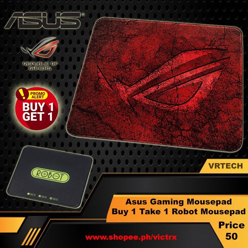 ASUS Gaming Mouse Pad (Category: Mouse & Mousepads) located in Quezon City. Submitted by victr2 (Listing ID 1376935987, Image 1). Description: ASUS Gaming Mouse Pad 25cm x 21 cm Gaming Mousepad Brand New Natural Rubber Soft, Comfortable, Non-slip Bottom Lines Wide range of applications: for all types of mouse use *** Color and shade May Vary due to lighting conditions and picture quality *** Package Contents: 1x ASUS Gaming Mouse Pad 1x i Robot M