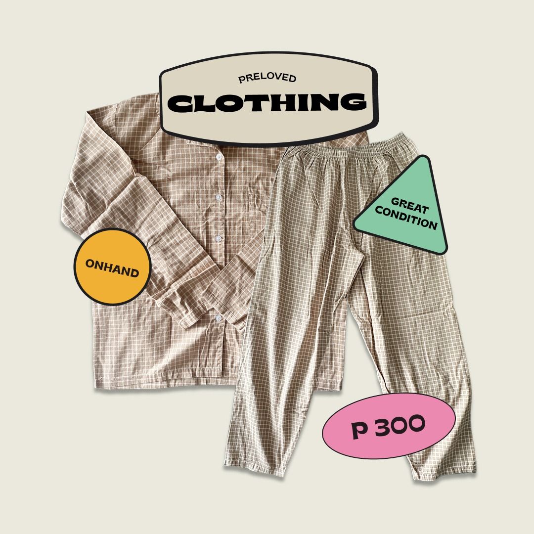 Matilda Checkered Brown Jeno Pajama Set (Category: Sets & Coordinates) located in Caloocan City. Submitted by jageungage (Listing ID 1376983797, Image 1). Description: [ON HAND] Preloved Matilda Checkered Brown Jeno Pajama Set (Replica) RFS: Decluttering some items! Need Funds [Item!] Original Price: P800 Matilda Checkered Jeno Pajama Set (Brown) - 300 PHP [Sizes!] Matilda Checkered Jeno Pajama Set (Brown) - L / EU 52 / UK 42 / US 42 [Condition!]