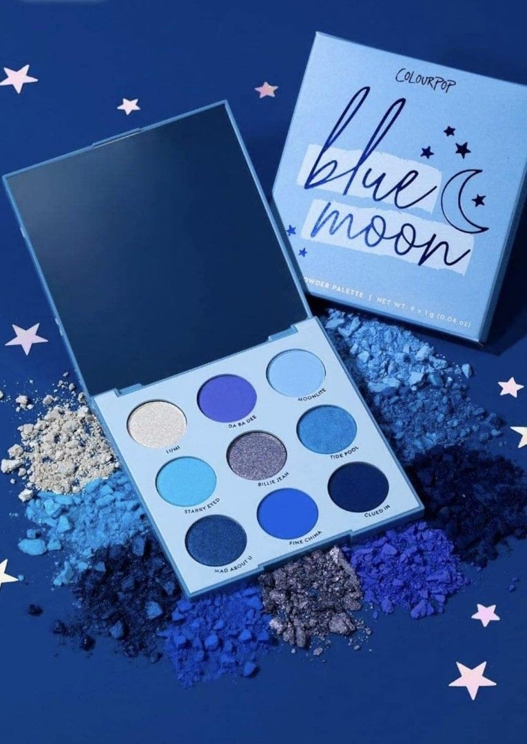 Colourpop Blue Moon Eyeshadow Palette (Category: Makeup) located in Quezon City. Submitted by beautynglamph (Listing ID 1376879420, Image 1). Description: This blue monochromatic eyeshadow palette are what dreams are made of. With its unique range of blue shadows in Matte, Metallic, and Duo Chrome finishes, this palette gives you the creative edge to make any look you want. Featuring our ultra-pigmented pressed powder formula that’s long-lasting,